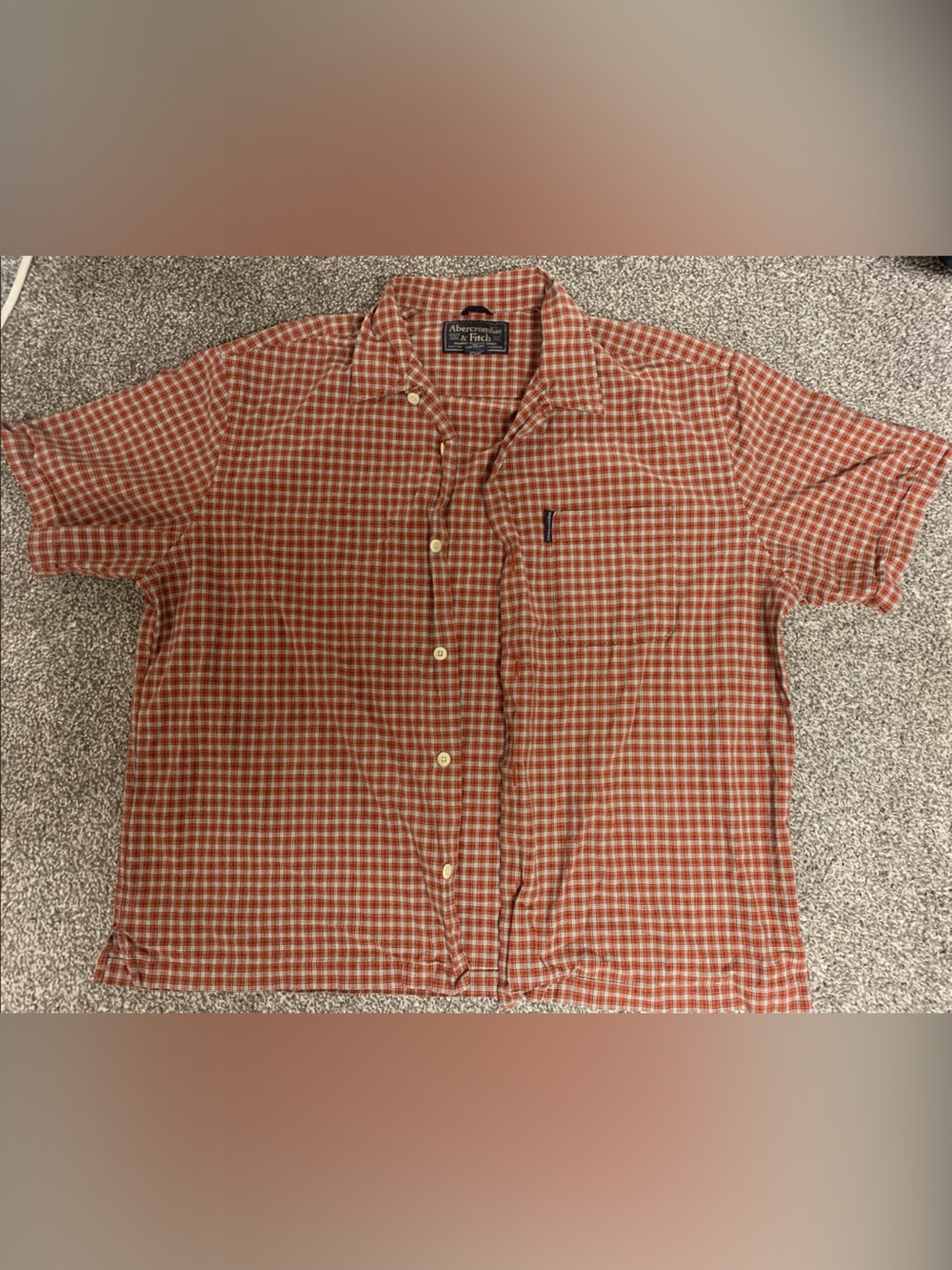 Abercrombie & Fitch Orange Check Short-Sleeve Button-Down Shirt